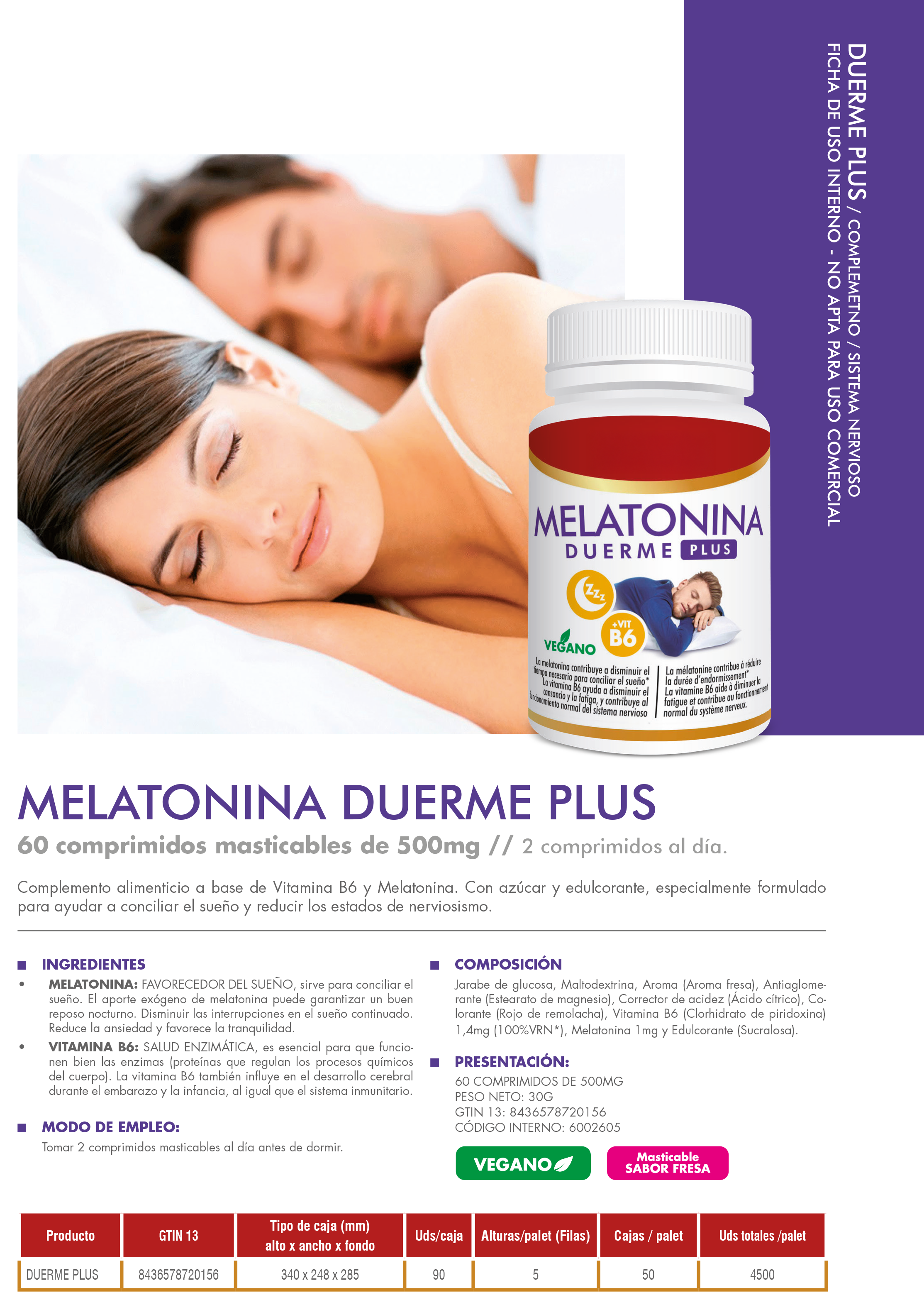 SUP Melatonina Duerme Plus 60 Cápsulas – Sueño Profundo y Reparador